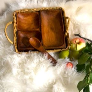 MCM Wood Bowl set of 3 with wood spoon